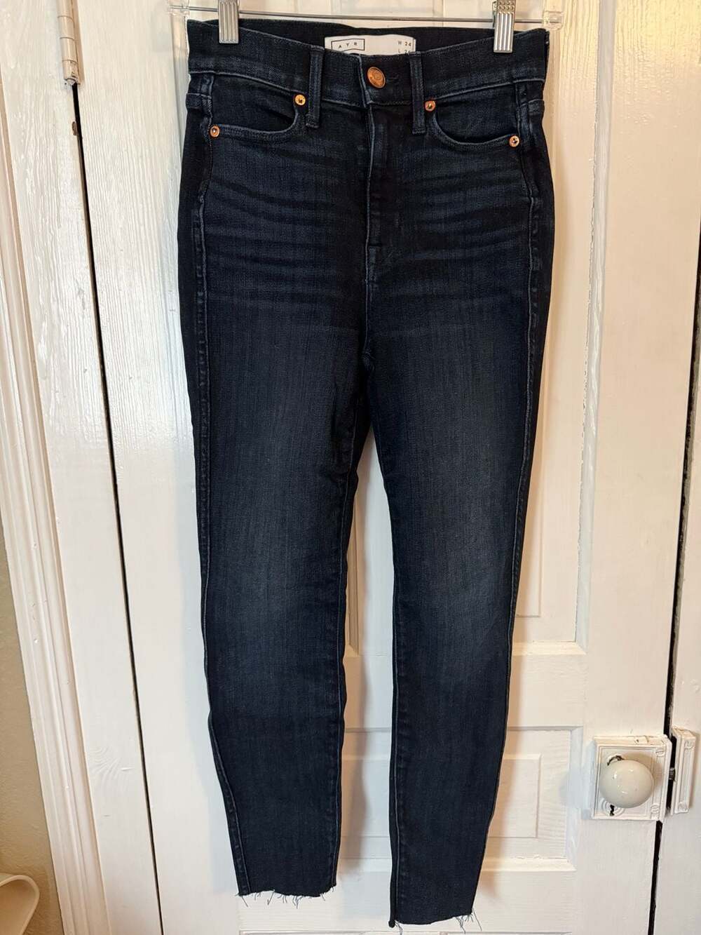 AYR The Hi-Rise Skinny Jeans in Indigo Raw Hem 24x26